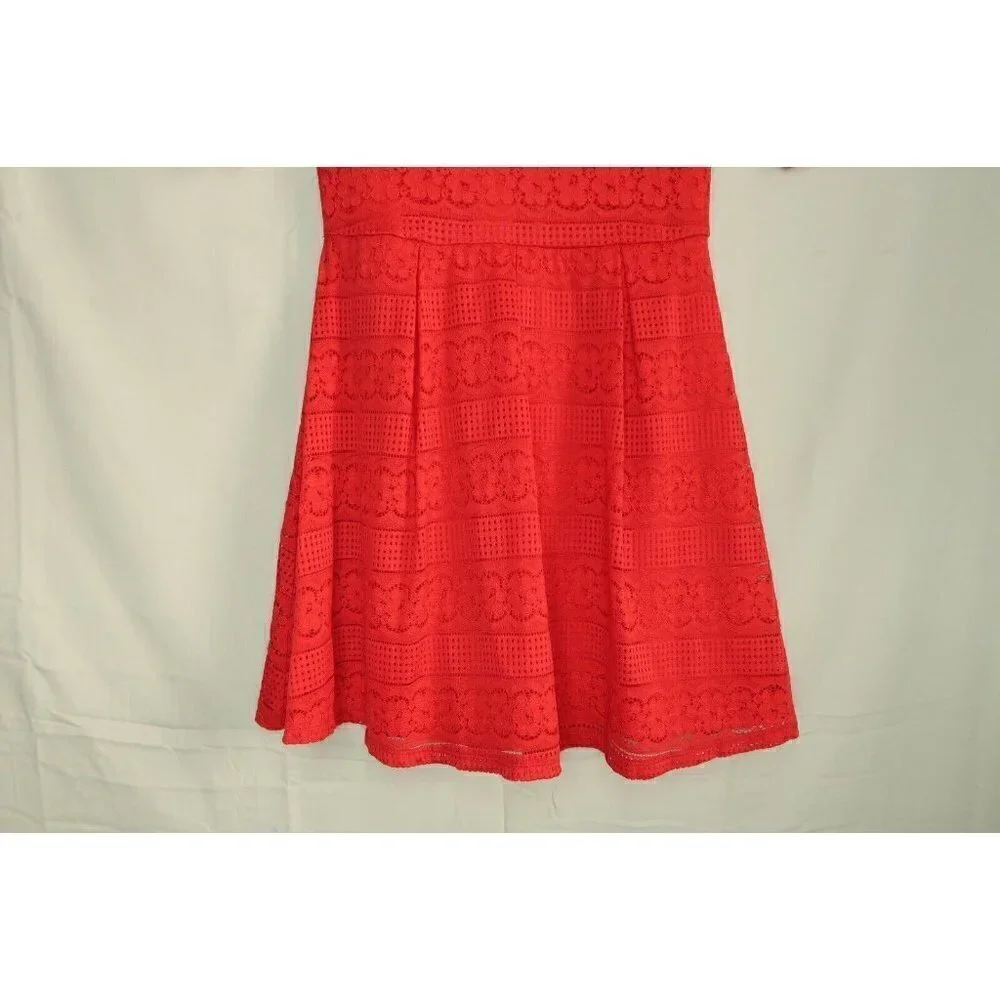 Copper Key Girls Dress Pleated Red Crocheted Short Sleeve Nylon Large
